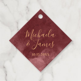 Gold- und Burgund-Aquarellfarben-Liebesmarken Geschenkanhänger