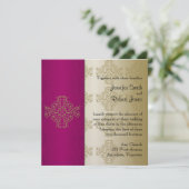 Gold und Burgund Damask Posh Wedding Einladung (Stehend Vorderseite)