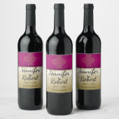 Gold und Burgund Damask Posh Wedding Wine Label Weinetikett (Flaschen)
