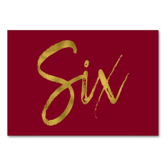 Gold und Burgund Elegante Tischnummer 6 (Vorderseite)
