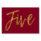 Gold und Burgund Elegante Tischnummer Fünf (Rückseite)