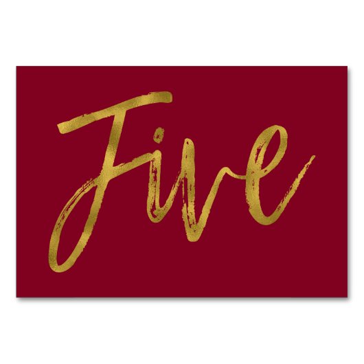 Gold und Burgund Elegante Tischnummer Fünf (Vorderseite)