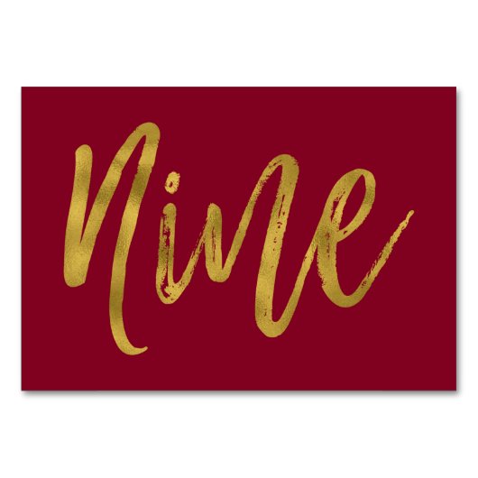 Gold und Burgund Elegante Tischnummer Nine (Vorderseite)