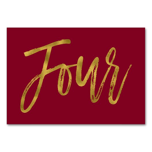 Gold und Burgund Elegante Tischnummer Vier (Vorderseite)