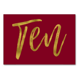 Gold und Burgund Elegante Tischnummer Zehn.