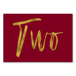 Gold und Burgund Elegante Tischnummer Zwei