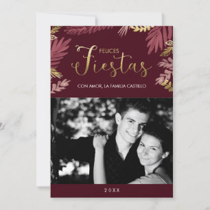 Gold und Burgund Felices Fiestas Holiday Card
