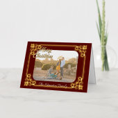 Gold und Burgund Gerahmtes Foto Weihnachten (Vorderseite)