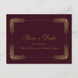 Gold- und Burgunder-Spitze Save-the-Date-Postkarte Ankündigungspostkarte