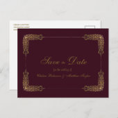 Gold und Burgundy Lace Save the Date Postkarte (Vorne/Hinten)