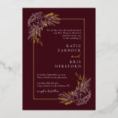 Gold und Burgundy Peony Invite Folieneinladung (Vorderseite)