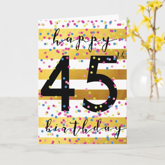 Gold und Confetti 45. Geburtstag Karte (Gelbe Blume)