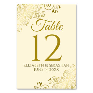 Gold und Cream Elegant Filigree Wedding Tischnummer