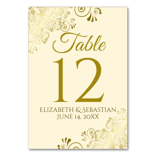Gold und Cream Elegant Filigree Wedding Tischnummer (Vorderseite)