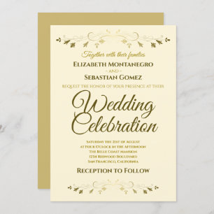 Gold und Creme Elegant Filigree Simple Wedding Einladung