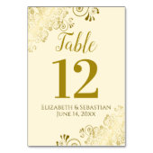 Gold und Creme Elegant Frilly Wedding Tischnummer (Vorderseite)