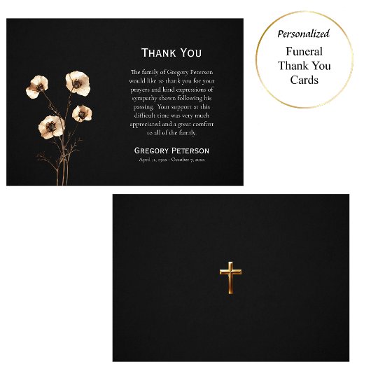 Gold und Creme Wildblumen Katholische Beerdigung Dankeskarte