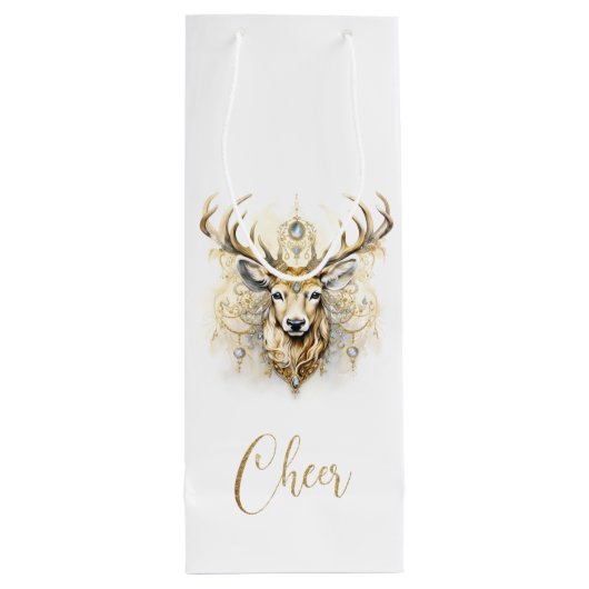 Gold und Diamant Glittery Deer Geschenktüte Für Weinflaschen (Rückseite)