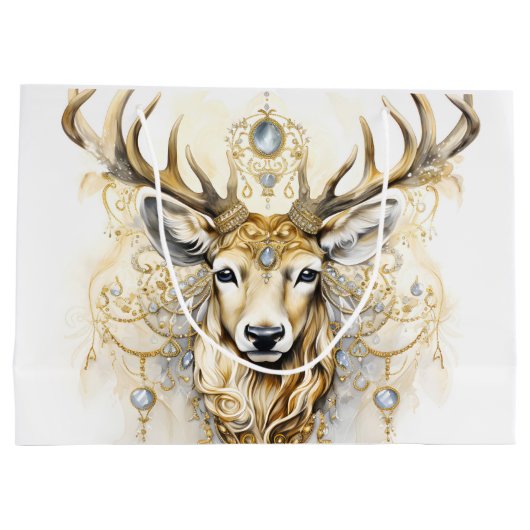Gold und Diamant Glittery Deer Große Geschenktüte (Rückseite)
