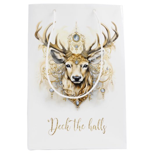 Gold und Diamant Glittery Deer Mittlere Geschenktüte (Vorderseite)