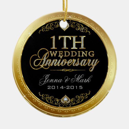 Gold und Diamanten zum ersten Hochzeitstag Keramikornament (Vorne)