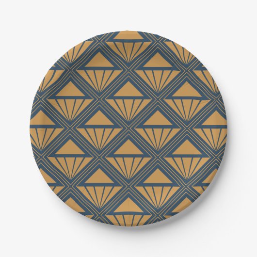 Gold und dunkelblau Art Deco Design mit Rhombus Pappteller (Vorderseite)