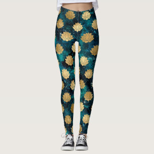 Gold- und dunkelgrünes Galaxy-Dharma-Mandala-Muste Leggings