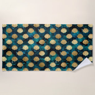 Gold- und dunkelgrünes Galaxy-Dharma-Mandala-Muste Strandtuch