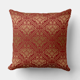 Gold und dunkelroter vintage-blumen-damaskus kissen