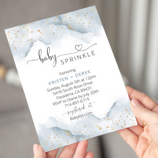 Gold und Dusty Blue Watercolor Baby Sprinkle Einladung