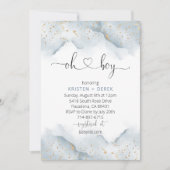 Gold und Dusty Blue Watercolor Babydusche Einladung (Vorderseite)