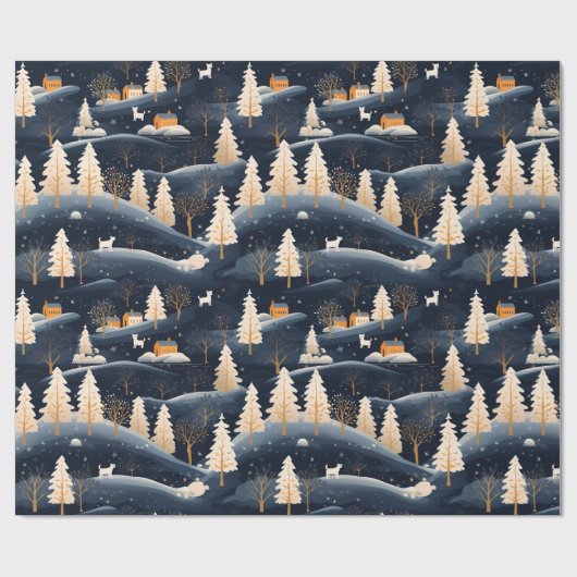 Gold und Dusty Blue Winter Geschenkpapier (Flach)