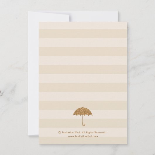 Gold und Elfenbein-Regenschirm-u. Herz-Brautparty Einladung (Rückseite)