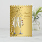 Gold und Elfenbeincreme zum Geburtstag Einladung (Stehend Vorderseite)