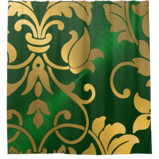 Gold und Emerald Green Damask Duschvorhang (Vorderseite)