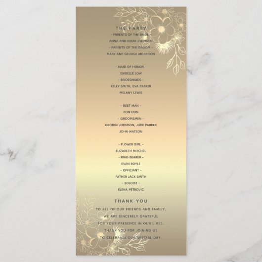 Gold und Emerald Green Wedding Program Programm (Rückseite)