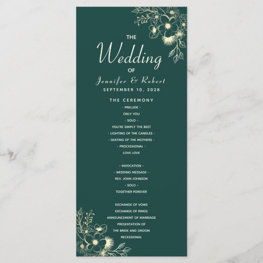 Gold und Emerald Green Wedding Program Programm (Vorderseite)