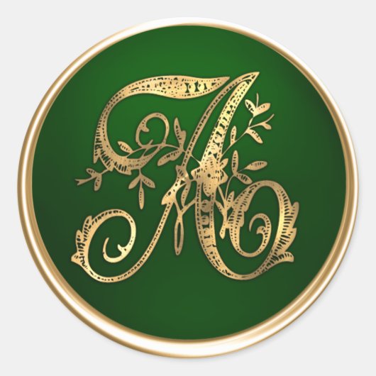 Gold und Emerald Monogram A Umschlag Aufkleber (Vorderseite)