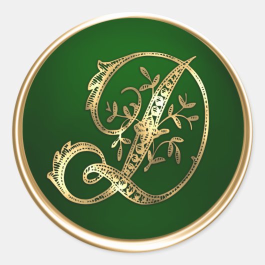 Gold und Emerald Monogram D Umschlag Aufkleber (Vorderseite)