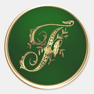 Gold und Emerald Monogram F Umschlag Aufkleber