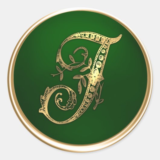 Gold und Emerald Monogram I Umschlag Aufkleber (Vorderseite)