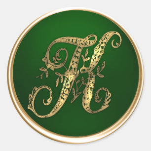 Gold und Emerald Monogram K Umschlag Aufkleber
