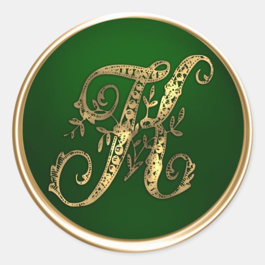 Gold und Emerald Monogram K Umschlag Aufkleber (Vorderseite)