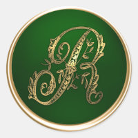 Gold und Emerald Monogram R Umschlag Aufkleber