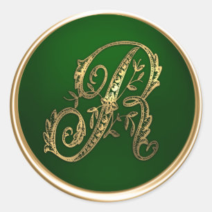 Gold und Emerald Monogram R Umschlag Aufkleber