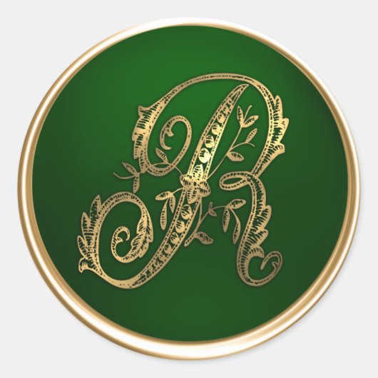 Gold und Emerald Monogram R Umschlag Aufkleber (Vorderseite)