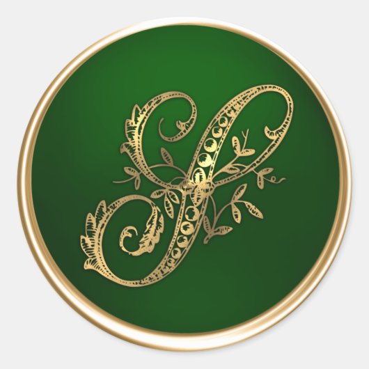 Gold und Emerald Monogram S Umschlag Aufkleber (Vorderseite)