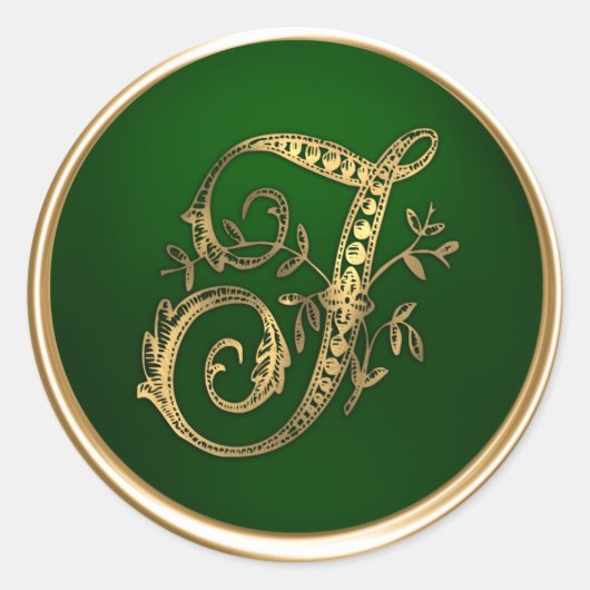 Gold und Emerald Monogram T Umschlag Aufkleber (Vorderseite)