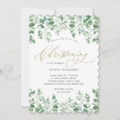 Gold und Eukalyptus Elegantes Wasserfarben Christe Einladung (Vorderseite)
