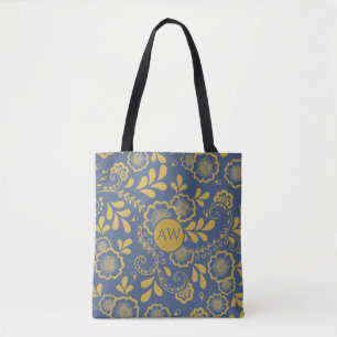 Gold- und Französisch-Blau-Victorian-Spitzenmonogr Tasche